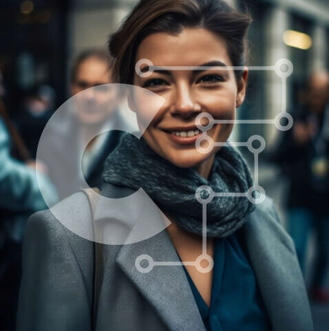 Intra Συλλεκτικό Ξύλινο Παζλ Plywood 4mm - Χαμογελαστή γυναίκα που περπατά σε έναν πολυσύχναστο δρόμο Σε Ξύλινο Κουτί - Διαστάσεις Puzzle: 10x10 cm – 25 κομμάτια - Image 1