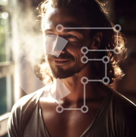 Intra Συλλεκτικό Ξύλινο Παζλ Plywood  4mm - Σοβαρός άνδρας με μακριά μαλλιά και γένια στέκεται μπροστά από το ηλιόλουστο παράθυρο Σε Ξύλινο Κουτί - Διαστάσεις Puzzle: 10x10 cm – 25 κομμάτια - Image 1