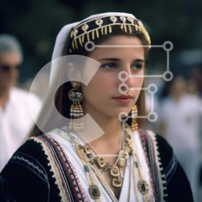 Intra Συλλεκτικό Ξύλινο Παζλ Plywood 4mm - Όμορφη εικόνα μιας νεαρής γυναίκας με παραδοσιακά ρούχα και κοσμήματα σε ένα πλήθος ανθρώπων Σε Ξύλινο Κουτί - Διαστάσεις Puzzle: 10x10 cm – 25 κομμάτια - Image 1