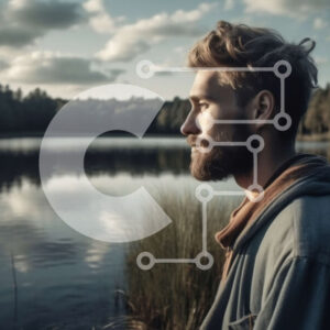 Intra Συλλεκτικό Ξύλινο Παζλ Plywood  4mm - Άνδρας που στέκεται δίπλα σε μια λίμνη με γένια και κουκούλα Σε Ξύλινο Κουτί - Διαστάσεις Puzzle: 10x10 cm – 25 κομμάτια