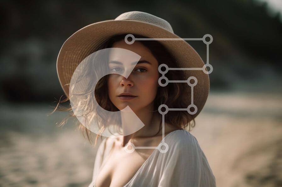 Intra Συλλεκτικό Ξύλινο Παζλ Plywood  4mm - Ήρεμη εικόνα μιας γυναίκας με λευκό φόρεμα και καπέλο σε μια ήσυχη παραλία στο ηλιοβασίλεμα Σε Ξύλινο Κουτί - Διαστάσεις: 10x10 cm – 25 κομμάτια