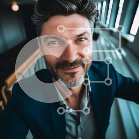 Intra Συλλεκτικό Ξύλινο Παζλ Plywood  4mm - Επαγγελματίας επιχειρηματίας με μπλε κοστούμι και λευκό πουκάμισο που στέκεται στο σύγχρονο κτίριο γραφείων Σε Ξύλινο Κουτί - Διαστάσεις Puzzle: 10x10 cm – 25 κομμάτια - Image 1