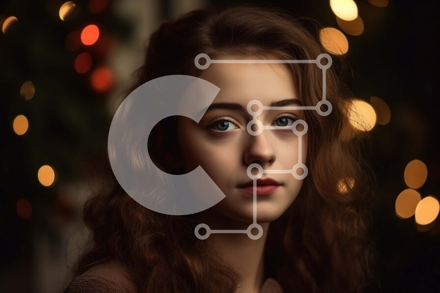 Intra Συλλεκτικό Ξύλινο Παζλ Plywood  4mm - Όμορφη εικόνα μιας νεαρής γυναίκας μπροστά από ένα χριστουγεννιάτικο δέντρο που αναβοσβήνει Σε Ξύλινο Κουτί - Διαστάσεις Puzzle: 10x10 cm – 25 κομμάτια