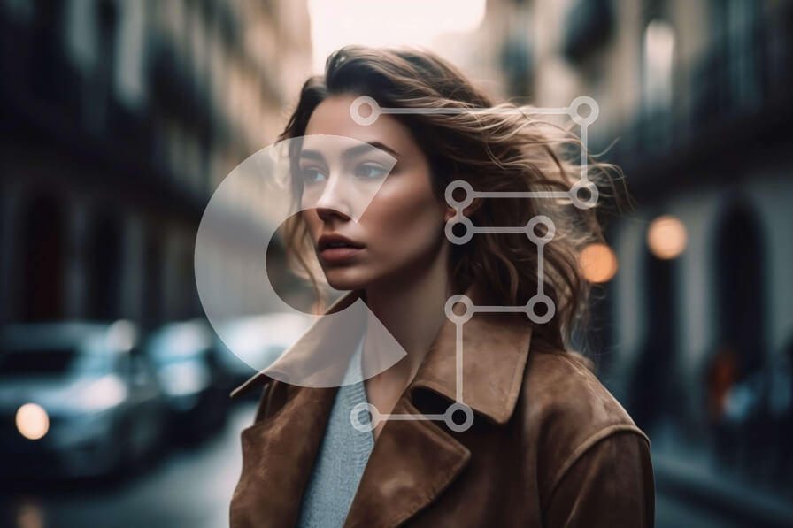 Intra Συλλεκτικό Ξύλινο Παζλ Plywood  4mm - Γυναίκα με καφέ δερμάτινο μπουφάν στο City Street | Φωτογραφία Αρχείου Σε Ξύλινο Κουτί - Διαστάσεις Puzzle: 10x10 cm – 25 κομμάτια