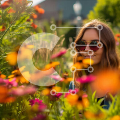 Intra Συλλεκτικό Ξύλινο Παζλ Plywood  4mm - Εκπληκτική εικόνα μιας νεαρής γυναίκας ανάμεσα σε λουλούδια Σε Ξύλινο Κουτί - Διαστάσεις: 10x10 cm – 25 κομμάτια - Image 1