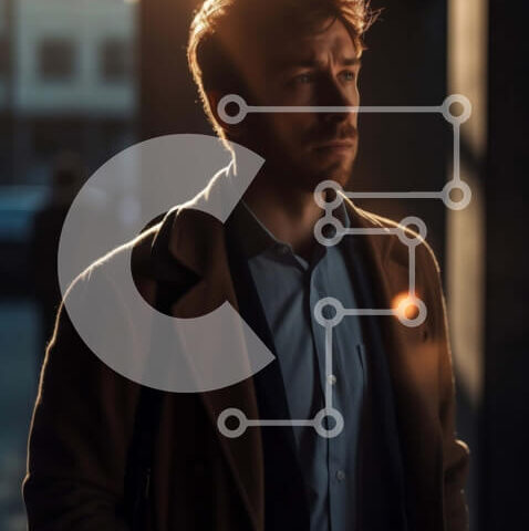 Intra Συλλεκτικό Ξύλινο Παζλ Plywood 4mm - Σοβαρός άνδρας που στέκεται στο πεζοδρόμιο στο ηλιοβασίλεμα Σε Ξύλινο Κουτί - Διαστάσεις Puzzle: 10x10 cm – 25 κομμάτια - Image 1