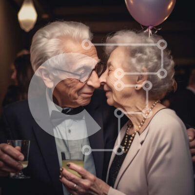 Intra Συλλεκτικό Ξύλινο Παζλ Plywood  4mm - Ηλικιωμένο ζευγάρι που φρυγανίζει με σαμπάνια σε ένα πάρτι Σε Ξύλινο Κουτί - Διαστάσεις Puzzle: 10x10 cm – 25 κομμάτια - Image 1