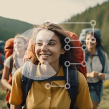 Intra Συλλεκτικό Ξύλινο Παζλ Plywood  4mm - Ομάδα γυναικών που πεζοπορούν και χαμογελούν στα όμορφα βουνά Σε Ξύλινο Κουτί - Διαστάσεις Puzzle: 10x10 cm – 25 κομμάτια - Image 1