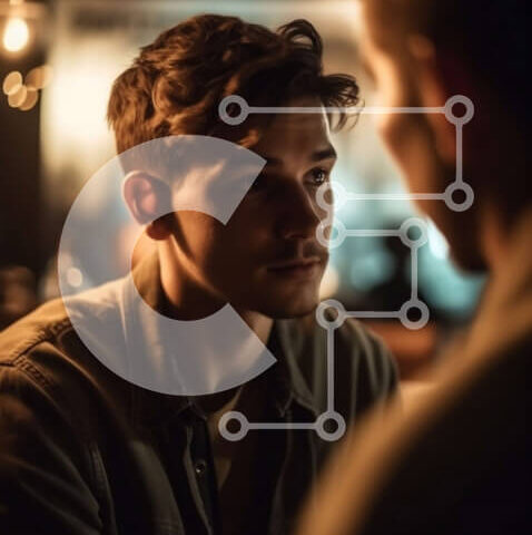 Intra Συλλεκτικό Ξύλινο Παζλ Plywood 4mm - Νεαρός άνδρας με δερμάτινο μπουφάν που κάθεται σε δωμάτιο με χαμηλό φωτισμό Σε Ξύλινο Κουτί - Διαστάσεις Puzzle: 10x10 cm – 25 κομμάτια - Image 1