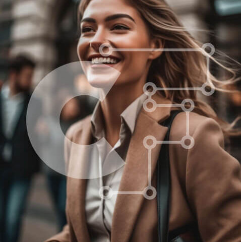 Intra Συλλεκτικό Ξύλινο Παζλ Plywood  4mm - Ευτυχισμένη γυναίκα που περπατά σε έναν πολυσύχναστο δρόμο της πόλης Σε Ξύλινο Κουτί - Διαστάσεις Puzzle: 10x10 cm – 25 κομμάτια - Image 1