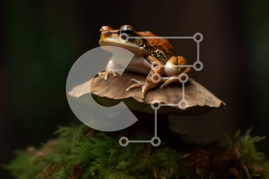 Intra Συλλεκτικό Ξύλινο Παζλ Plywood  4mm - Κοντινή εικόνα ενός μικρού καφέ βάτραχου και μανιταριού σε ένα σκοτεινό δάσος Σε Ξύλινο Κουτί - Διαστάσεις: 10x10 cm – 25 κομμάτια