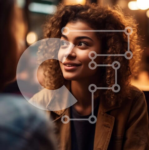 Intra Συλλεκτικό Ξύλινο Παζλ Plywood 4mm - Ευτυχισμένη νεαρή γυναίκα που ελέγχει το τηλέφωνό της στο άνετο καφέ Σε Ξύλινο Κουτί - Διαστάσεις Puzzle: 10x10 cm – 25 κομμάτια - Image 1