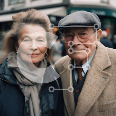 Intra Συλλεκτικό Ξύλινο Παζλ Plywood 4mm - Ευτυχισμένο ηλικιωμένο ζευγάρι σε μια πολυσύχναστη οδό της πόλης Σε Ξύλινο Κουτί - Διαστάσεις Puzzle: 10x10 cm – 25 κομμάτια - Image 1