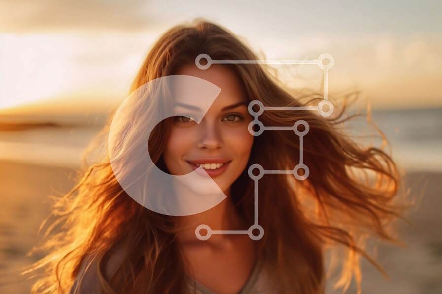 Intra Συλλεκτικό Ξύλινο Παζλ Plywood  4mm - Όμορφη εικόνα μιας νεαρής γυναίκας με μακριά κόκκινα μαλλιά σε μια παραλία ηλιοβασιλέματος Σε Ξύλινο Κουτί - Διαστάσεις Puzzle: 10x10 cm – 25 κομμάτια