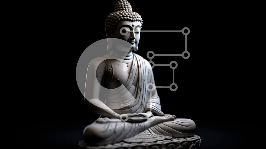 Intra Συλλεκτικό Ξύλινο Παζλ Plywood  4mm - Όμορφη εικόνα ενός λευκού καθισμένου αγάλματος του Βούδα σε μαύρο φόντο Σε Ξύλινο Κουτί - Διαστάσεις Puzzle: 10x10 cm – 25 κομμάτια