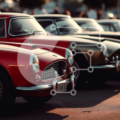 Intra Συλλεκτικό Ξύλινο Παζλ Plywood 4mm - Κλασικά αυτοκίνητα παρκαρισμένα στο ηλιοβασίλεμα - Φωτογραφία Αρχείου Σε Ξύλινο Κουτί - Διαστάσεις Puzzle: 10x10 cm – 25 κομμάτια - Image 1