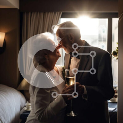 Intra Συλλεκτικό Ξύλινο Παζλ Plywood  4mm - Ευτυχισμένο ηλικιωμένο ζευγάρι που απολαμβάνει κρασί στο δωμάτιο του ξενοδοχείου Σε Ξύλινο Κουτί - Διαστάσεις Puzzle: 10x10 cm – 25 κομμάτια - Image 1