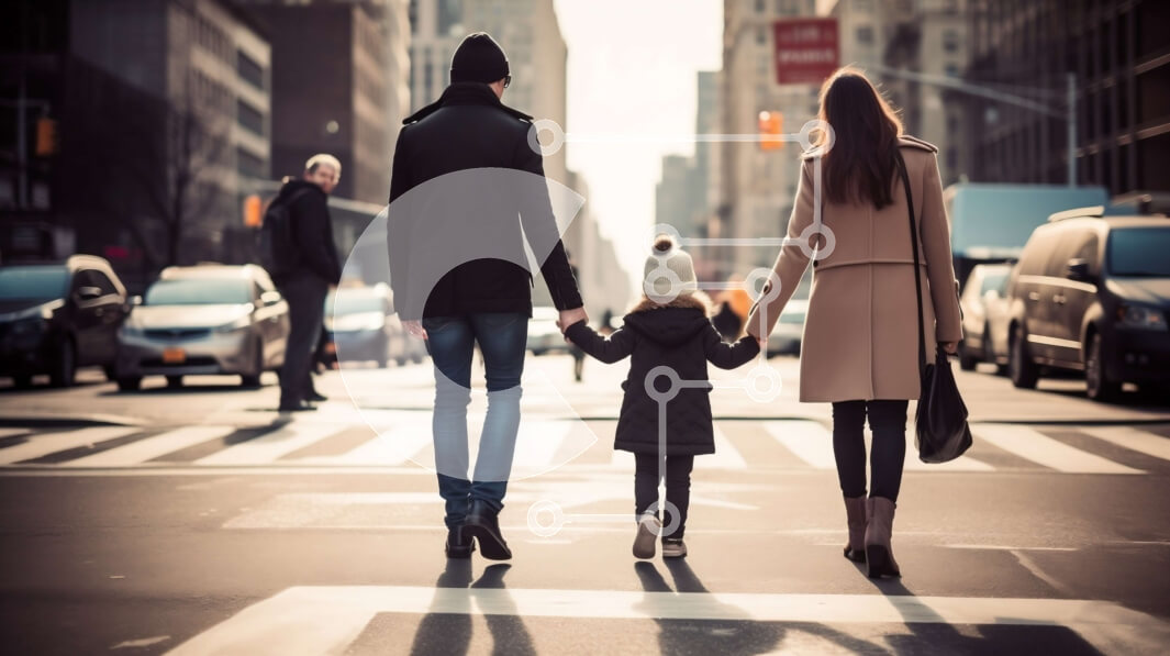 Intra Συλλεκτικό Ξύλινο Παζλ Plywood  4mm - Ευτυχισμένη οικογένεια που περπατά μαζί στην πόλη Σε Ξύλινο Κουτί - Διαστάσεις Puzzle: 10x10 cm – 25 κομμάτια