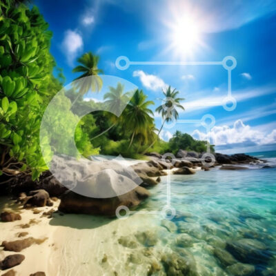 Intra Συλλεκτικό Ξύλινο Παζλ Plywood  4mm - Όμορφη εικόνα μιας τροπικής παραλίας με καθαρά νερά και φοίνικες Σε Ξύλινο Κουτί - Διαστάσεις: 10x10 cm – 25 κομμάτια - Image 1