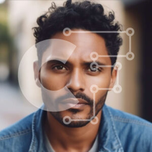 Intra Συλλεκτικό Ξύλινο Παζλ Plywood  4mm - Άνδρας με τζιν μπουφάν με μαύρα μαλλιά και γένια Σε Ξύλινο Κουτί - Διαστάσεις Puzzle: 10x10 cm – 25 κομμάτια