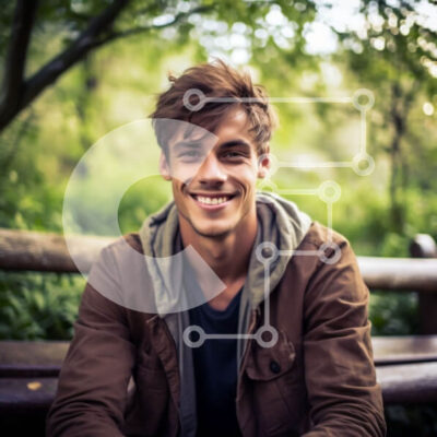 Intra Συλλεκτικό Ξύλινο Παζλ Plywood 4mm - Νεαρός άνδρας που χαμογελά σε ένα πάρκο - Φωτογραφία Αρχείου Σε Ξύλινο Κουτί - Διαστάσεις Puzzle: 10x10 cm – 25 κομμάτια - Image 1