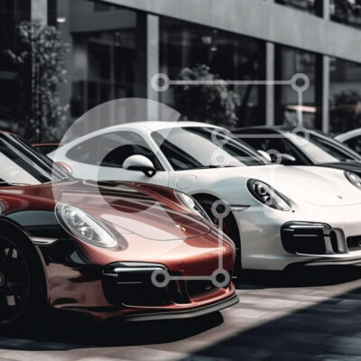 Intra Συλλεκτικό Ξύλινο Παζλ Plywood 4mm - Αθλητικά αυτοκίνητα της Porsche παρκαρισμένα έξω από το σύγχρονο κτήριο Σε Ξύλινο Κουτί - Διαστάσεις Puzzle: 10x10 cm – 25 κομμάτια - Image 1