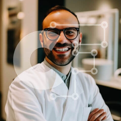 Intra Συλλεκτικό Ξύλινο Παζλ Plywood  4mm - Φιλικός οδοντίατρος με λευκό παλτό που περιβάλλεται από οδοντιατρικά εργαλεία και εξοπλισμό Σε Ξύλινο Κουτί - Διαστάσεις Puzzle: 10x10 cm – 25 κομμάτια - Image 1