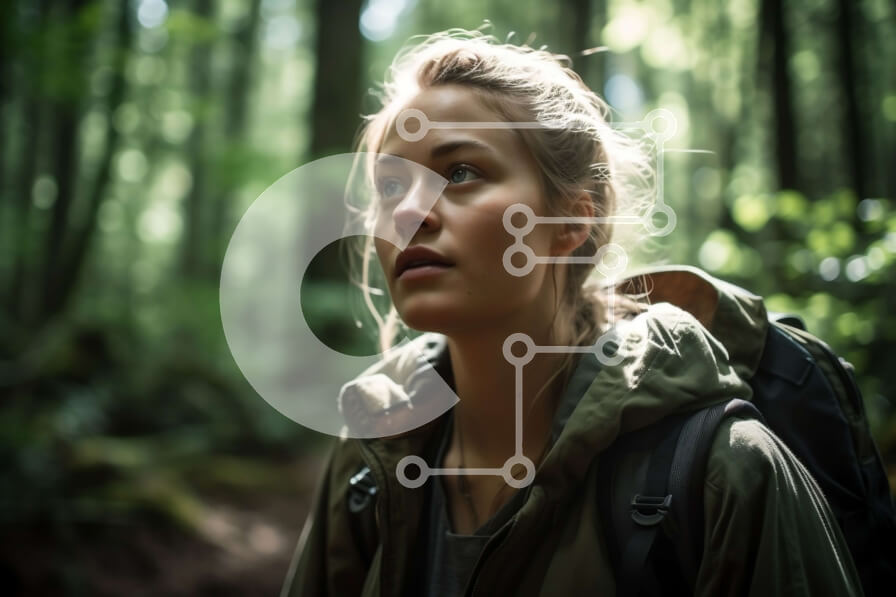 Intra Συλλεκτικό Ξύλινο Παζλ Plywood  4mm - Εκπληκτική εικόνα μιας γυναίκας με πράσινο σακάκι στην καρδιά του δάσους Σε Ξύλινο Κουτί - Διαστάσεις: 10x10 cm – 25 κομμάτια