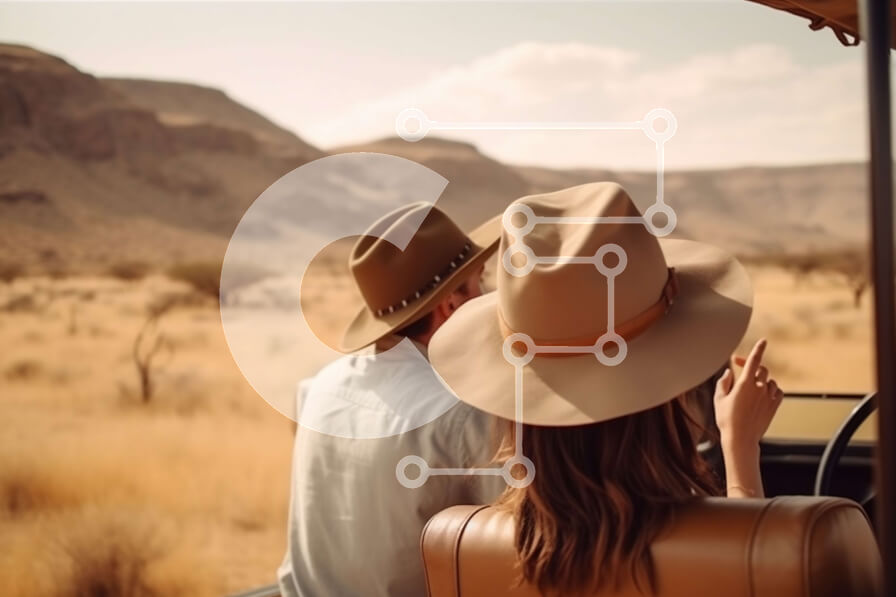 Intra Συλλεκτικό Ξύλινο Παζλ Plywood  4mm - Ευτυχισμένο ζευγάρι σε ένα φορτηγό στη μέση μιας ερήμου Σε Ξύλινο Κουτί - Διαστάσεις Puzzle: 10x10 cm – 25 κομμάτια