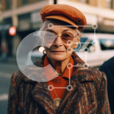 Intra Συλλεκτικό Ξύλινο Παζλ Plywood  4mm - Ηλικιωμένη γυναίκα στην οδό της πόλης που κοιτάζει το τηλέφωνο Σε Ξύλινο Κουτί - Διαστάσεις Puzzle: 10x10 cm – 25 κομμάτια - Image 1