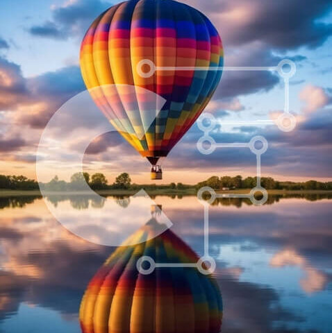 Intra Συλλεκτικό Ξύλινο Παζλ Plywood  4mm - Συναρπαστική βόλτα με αερόστατο πάνω από ένα γαλήνιο νερό κατά τη διάρκεια του ηλιοβασιλέματος Σε Ξύλινο Κουτί - Διαστάσεις: 10x10 cm – 25 κομμάτια - Image 1