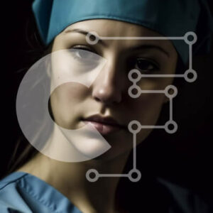 Intra Συλλεκτικό Ξύλινο Παζλ Plywood  4mm - Σοβαρή νεαρή γυναίκα με μπλε χειρουργικό καπάκι και μάσκα με γυαλιά Σε Ξύλινο Κουτί - Διαστάσεις Puzzle: 10x10 cm – 25 κομμάτια