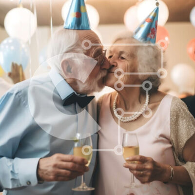 Intra Συλλεκτικό Ξύλινο Παζλ Plywood 4mm - Ηλικιωμένο ζευγάρι που γιορτάζει γενέθλια με σαμπάνια στο πάρτι Σε Ξύλινο Κουτί - Διαστάσεις Puzzle: 10x10 cm – 25 κομμάτια - Image 1