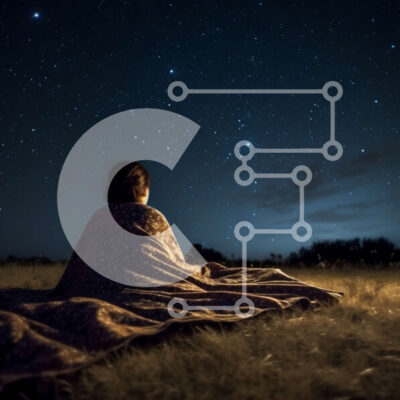 Intra Συλλεκτικό Ξύλινο Παζλ Plywood  4mm - Έναστρη νύχτα με άτομο που κάθεται σε κουβέρτα Σε Ξύλινο Κουτί - Διαστάσεις: 10x10 cm – 25 κομμάτια - Image 1