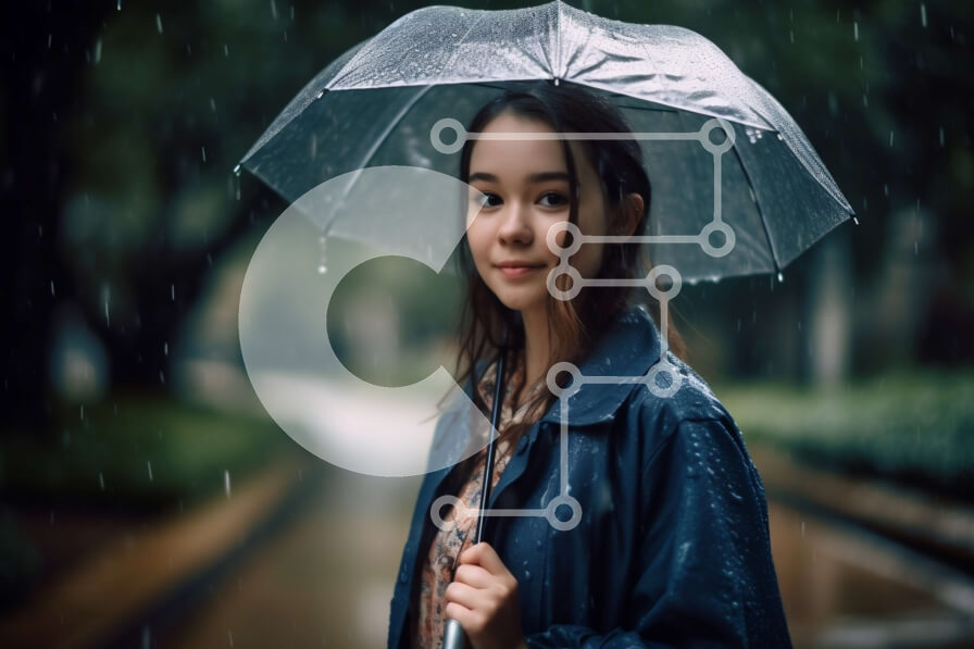 Intra Συλλεκτικό Ξύλινο Παζλ Plywood  4mm - Όμορφη εικόνα μιας νεαρής γυναίκας που κρατά μια ομπρέλα στη βροχή Σε Ξύλινο Κουτί - Διαστάσεις Puzzle: 10x10 cm – 25 κομμάτια