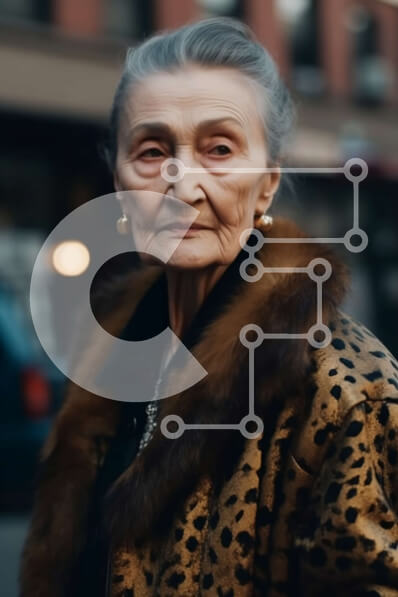 Intra Συλλεκτικό Ξύλινο Παζλ Plywood  4mm - Ηλικιωμένη γυναίκα που δείχνει δροσερή με παλτό και γυαλιά ηλίου με λεοπάρ Σε Ξύλινο Κουτί - Διαστάσεις Puzzle: 10x10 cm – 25 κομμάτια