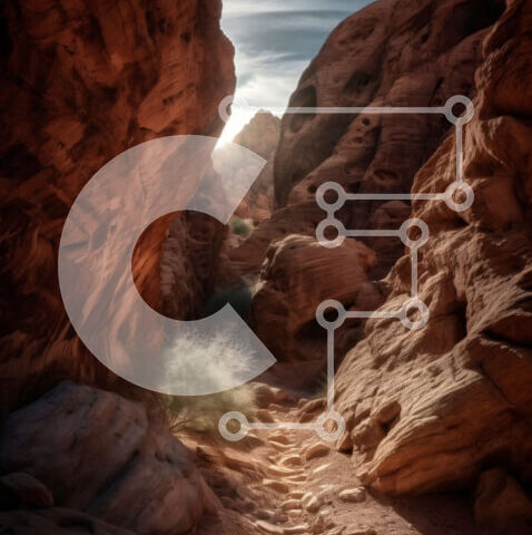 Intra Συλλεκτικό Ξύλινο Παζλ Plywood  4mm - Εκπληκτική εικόνα ενός βραχώδους φαραγγιού με σχηματισμούς κόκκινου βράχου και κάκτους Σε Ξύλινο Κουτί - Διαστάσεις: 10x10 cm – 25 κομμάτια - Image 1