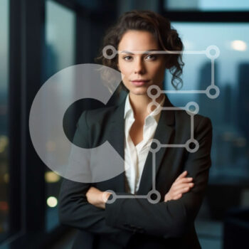 Intra Συλλεκτικό Ξύλινο Παζλ Plywood  4mm - Όμορφη εικόνα σίγουρης επιχειρηματίας με θέα στον ορίζοντα της πόλης Σε Ξύλινο Κουτί - Διαστάσεις Puzzle: 10x10 cm – 25 κομμάτια - Image 1