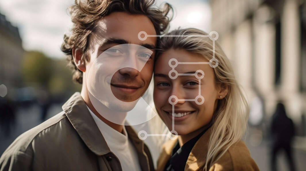 Intra Συλλεκτικό Ξύλινο Παζλ Plywood  4mm - Χαμογελαστό ζευγάρι στην πολυσύχναστη οδό Σε Ξύλινο Κουτί - Διαστάσεις Puzzle: 10x10 cm – 25 κομμάτια