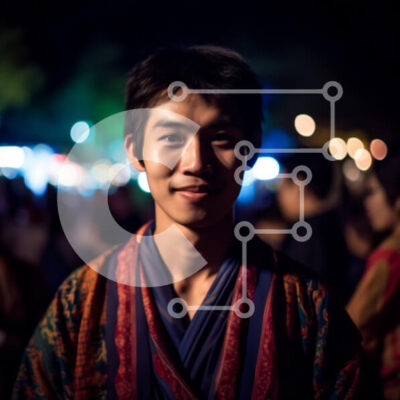 Intra Συλλεκτικό Ξύλινο Παζλ Plywood  4mm - Σοβαρός νεαρός άνδρας με πολύχρωμη ρόμπα απευθυνόμενος σε ένα πλήθος τη νύχτα Σε Ξύλινο Κουτί - Διαστάσεις Puzzle: 10x10 cm – 25 κομμάτια - Image 1