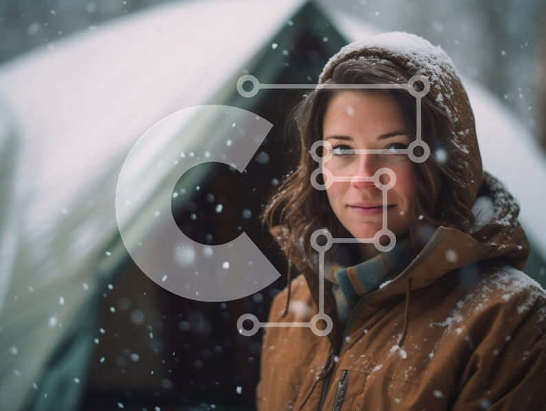 Intra Συλλεκτικό Ξύλινο Παζλ Plywood  4mm - Πορτρέτο μιας γυναίκας με καφέ σακάκι που στέκεται στο χιόνι Σε Ξύλινο Κουτί - Διαστάσεις Puzzle: 10x10 cm – 25 κομμάτια