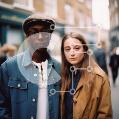 Intra Συλλεκτικό Ξύλινο Παζλ Plywood  4mm - Περιστασιακό ζευγάρι στην οδό της πόλης - Φωτογραφία Αρχείου Σε Ξύλινο Κουτί - Διαστάσεις Puzzle: 10x10 cm – 25 κομμάτια - Image 1