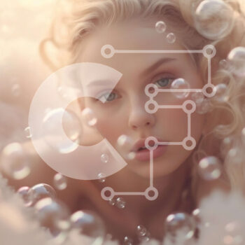 Intra Συλλεκτικό Ξύλινο Παζλ Plywood  4mm - Γαλήνιο πορτρέτο μιας ξανθιάς γυναίκας με λευκό μπικίνι σε ένα κρεβάτι με φυσαλίδες Σε Ξύλινο Κουτί - Διαστάσεις Puzzle: 10x10 cm – 25 κομμάτια - Image 1