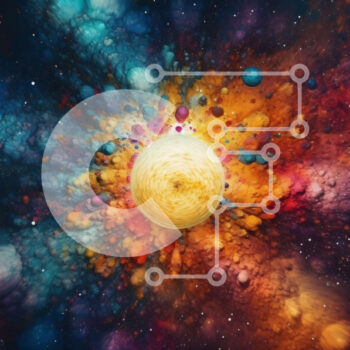 Intra Συλλεκτικό Ξύλινο Παζλ Plywood  4mm - Πολύχρωμος ήλιος με στροβιλιζόμενα σωματίδια - μια ζωντανή εικόνα φόντου Σε Ξύλινο Κουτί - Διαστάσεις Puzzle: 10x10 cm – 25 κομμάτια - Image 1