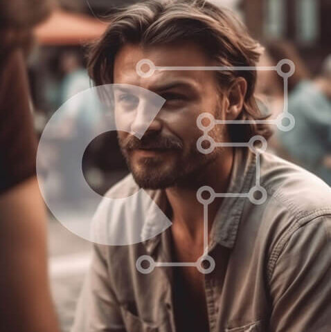 Intra Συλλεκτικό Ξύλινο Παζλ Plywood 4mm - Σοβαρός άνδρας που κάθεται στον πάγκο στη μέση του πολυσύχναστου δρόμου Σε Ξύλινο Κουτί - Διαστάσεις Puzzle: 10x10 cm – 25 κομμάτια - Image 1