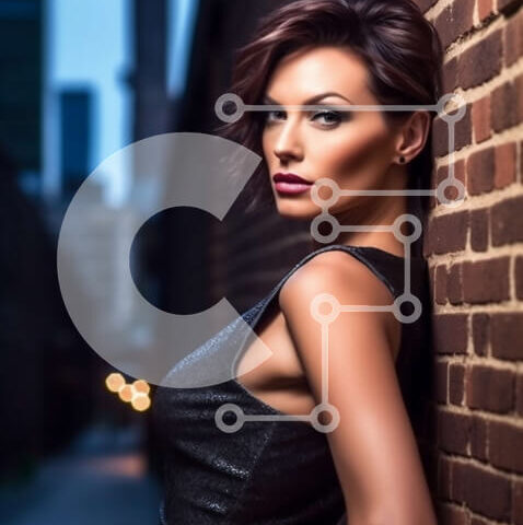 Intra Συλλεκτικό Ξύλινο Παζλ Plywood 4mm - Κομψή γυναίκα που στέκεται τη νύχτα με τα φώτα της πόλης στο φόντο Σε Ξύλινο Κουτί - Διαστάσεις Puzzle: 10x10 cm – 25 κομμάτια - Image 1