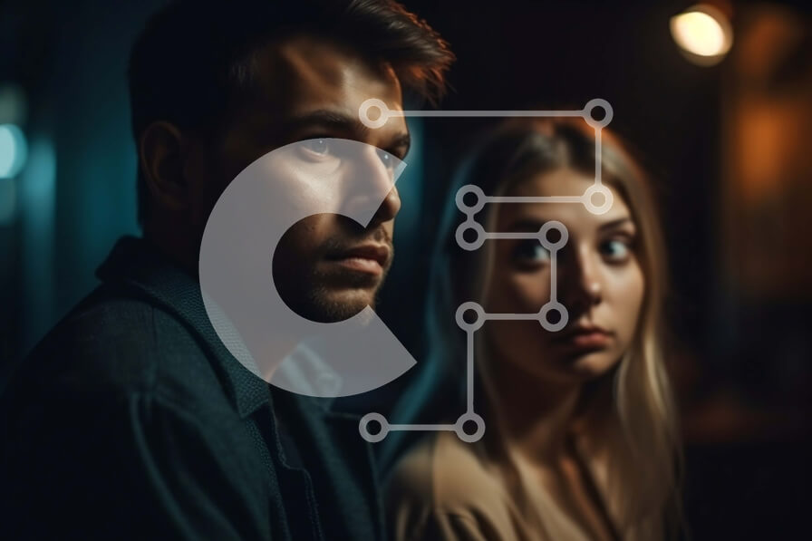 Intra Συλλεκτικό Ξύλινο Παζλ Plywood  4mm - Θλιβερή νεαρή γυναίκα και άνδρας που κάθονται σε ένα αμυδρά φωτισμένο δωμάτιο Σε Ξύλινο Κουτί - Διαστάσεις Puzzle: 10x10 cm – 25 κομμάτια