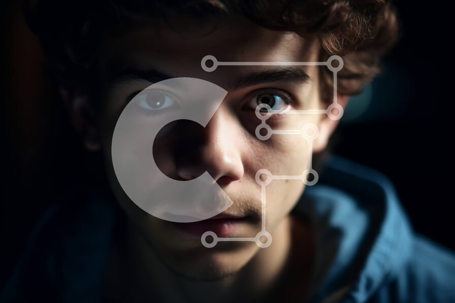 Intra Συλλεκτικό Ξύλινο Παζλ Plywood  4mm - Πορτρέτο ενός σοβαρού νεαρού άνδρα με σγουρά μαλλιά και μπλε κουκούλα Σε Ξύλινο Κουτί - Διαστάσεις Puzzle: 10x10 cm – 25 κομμάτια