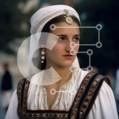 Intra Συλλεκτικό Ξύλινο Παζλ Plywood  4mm - Σοβαρή γυναίκα που φοράει παραδοσιακά ρούχα με περίπλοκα κεντήματα και κοσμήματα Σε Ξύλινο Κουτί - Διαστάσεις Puzzle: 10x10 cm – 25 κομμάτια - Image 1