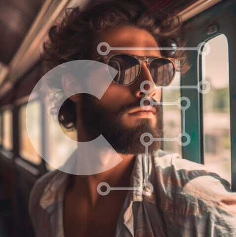 Intra Συλλεκτικό Ξύλινο Παζλ Plywood  4mm - Άνδρας στο τρένο που κοιτάζει έξω από το παράθυρο στο διερχόμενο τοπίο Σε Ξύλινο Κουτί - Διαστάσεις Puzzle: 10x10 cm – 25 κομμάτια - Image 1